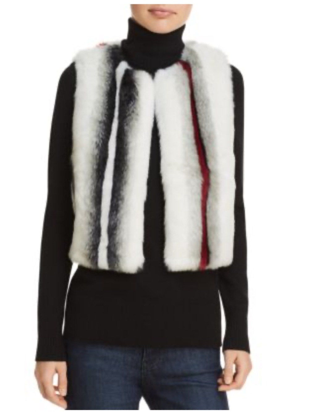 Elie Tahari Lilian Faux Fur Striped Vest White Black Red Size Small